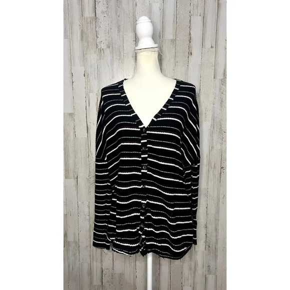 Out From Under Women's Size Medium Black Striped Buttoned Cardigan Sweater - Picture 1 of 5